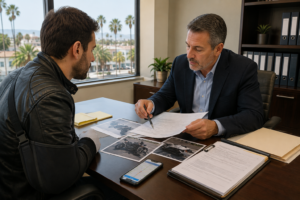 Insurance claim review after an Orange County motorcycle rideshare accident