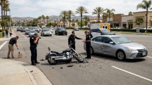 Motorcycle accident investigation involving a rideshare vehicle in Orange County